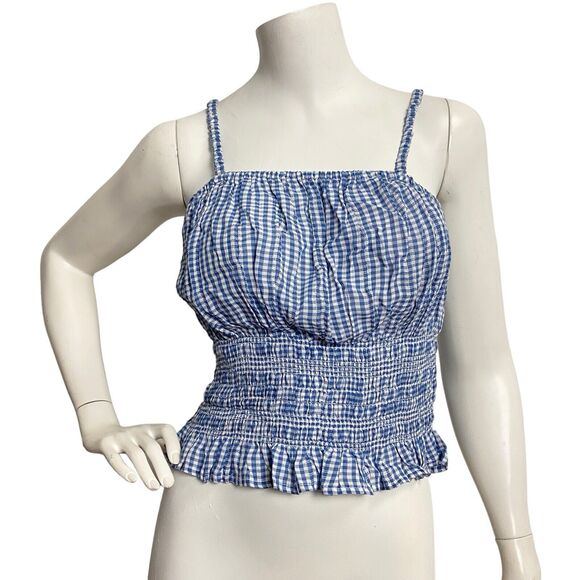 Japna Tops - Japna Women's Smocked Ruffle Picnic Plaid Cami Crop Top Blue Size M Y2K Tank